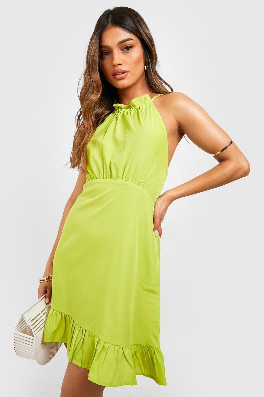 Chartreuse Tie Strap Frill Detail Sundress image number 1