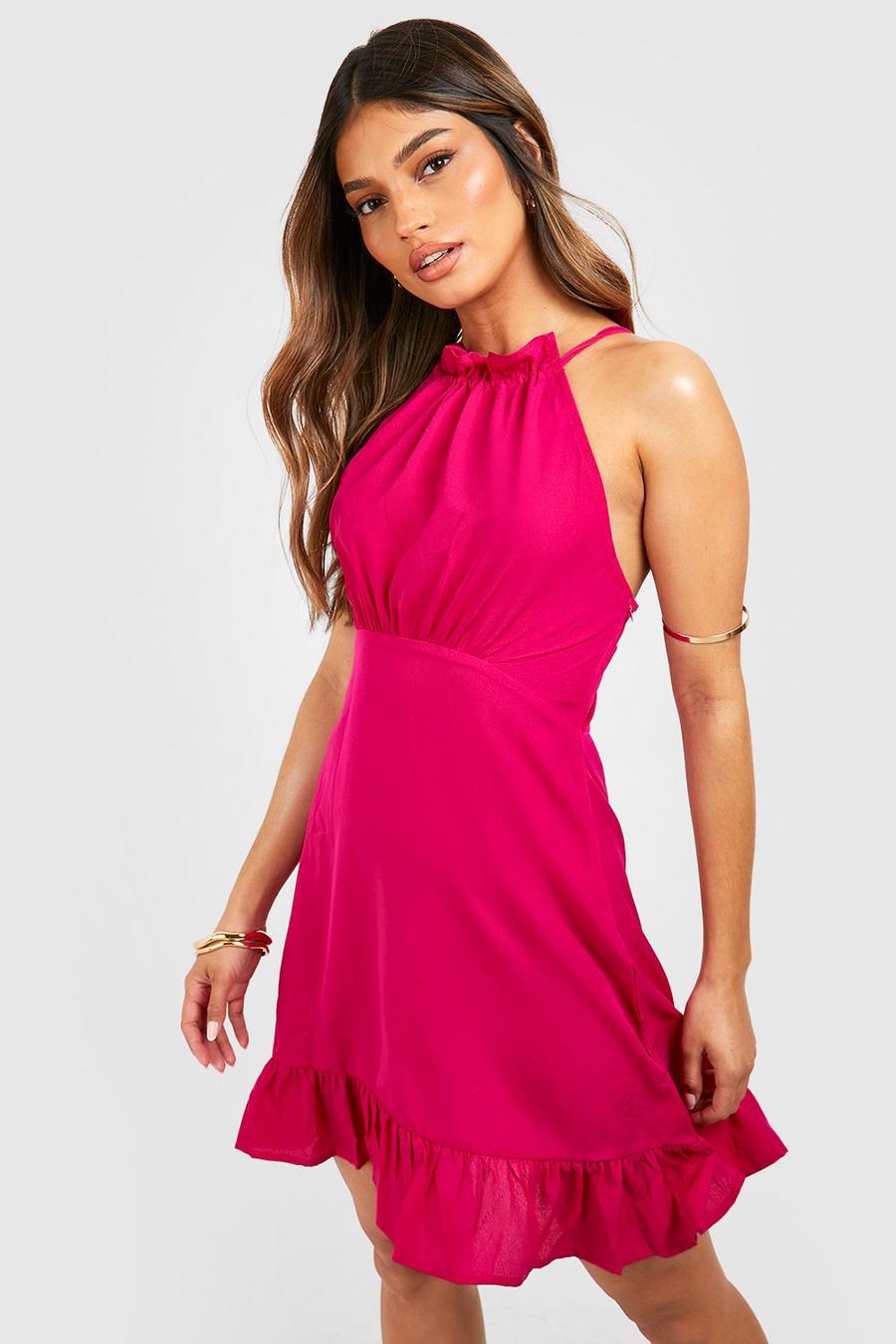 Kleid mit geschnürten Trägern und Rüschen-Detail, Hot pink image number 1