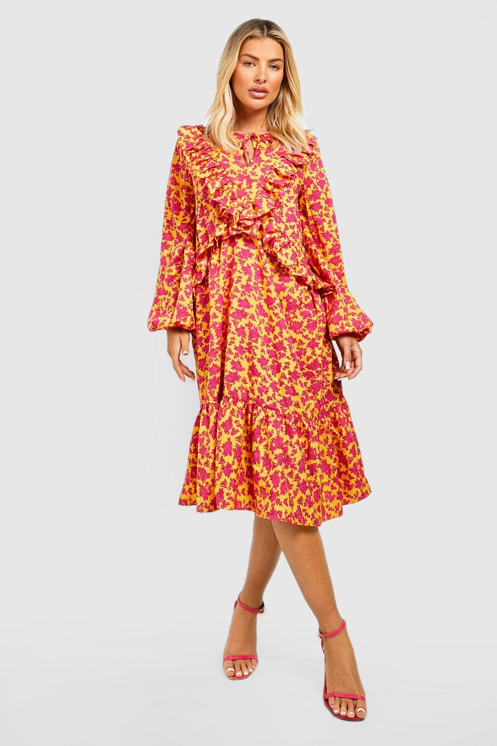 Floral midi hotsell dress boohoo