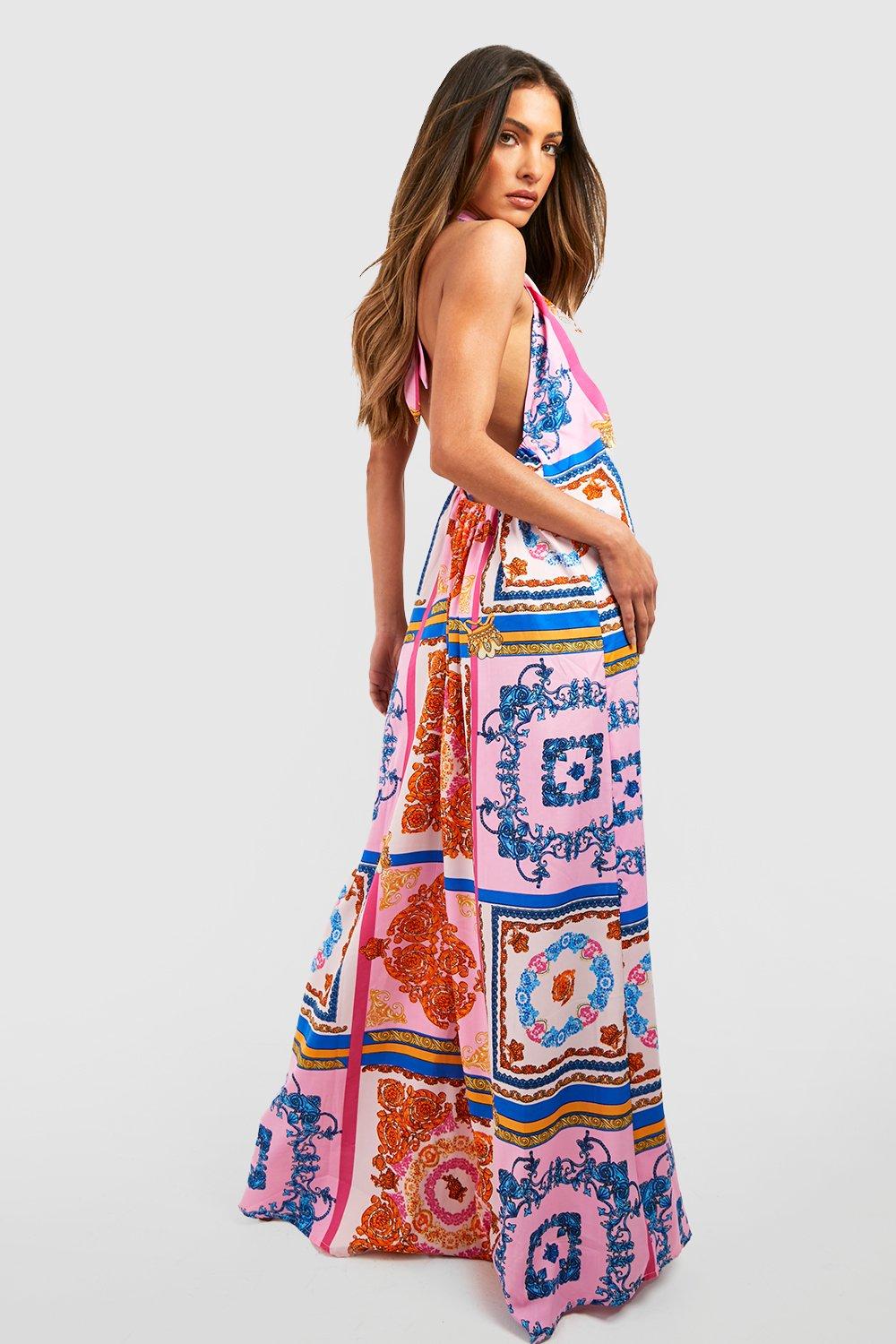 Boohoo scarf clearance print maxi dress