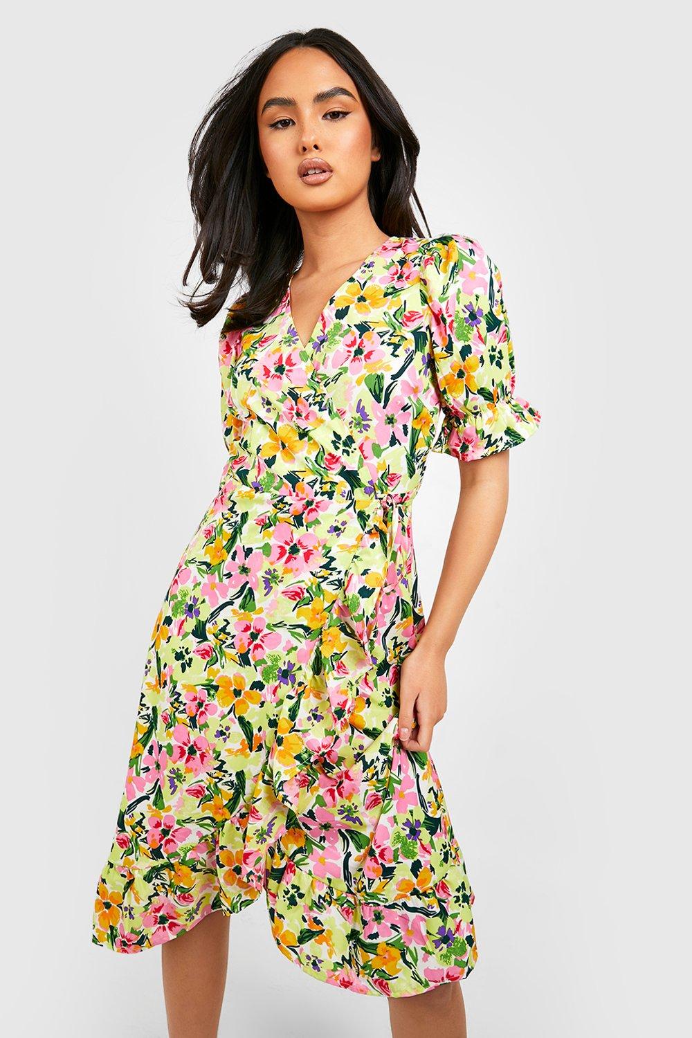 Short sleeve midi outlet wrap dress