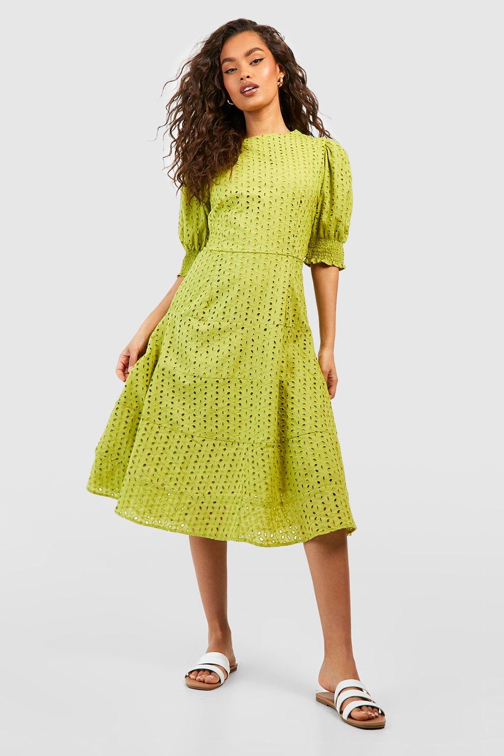 Women's Broderie Short Sleeve Midi Dress | Boohoo UK