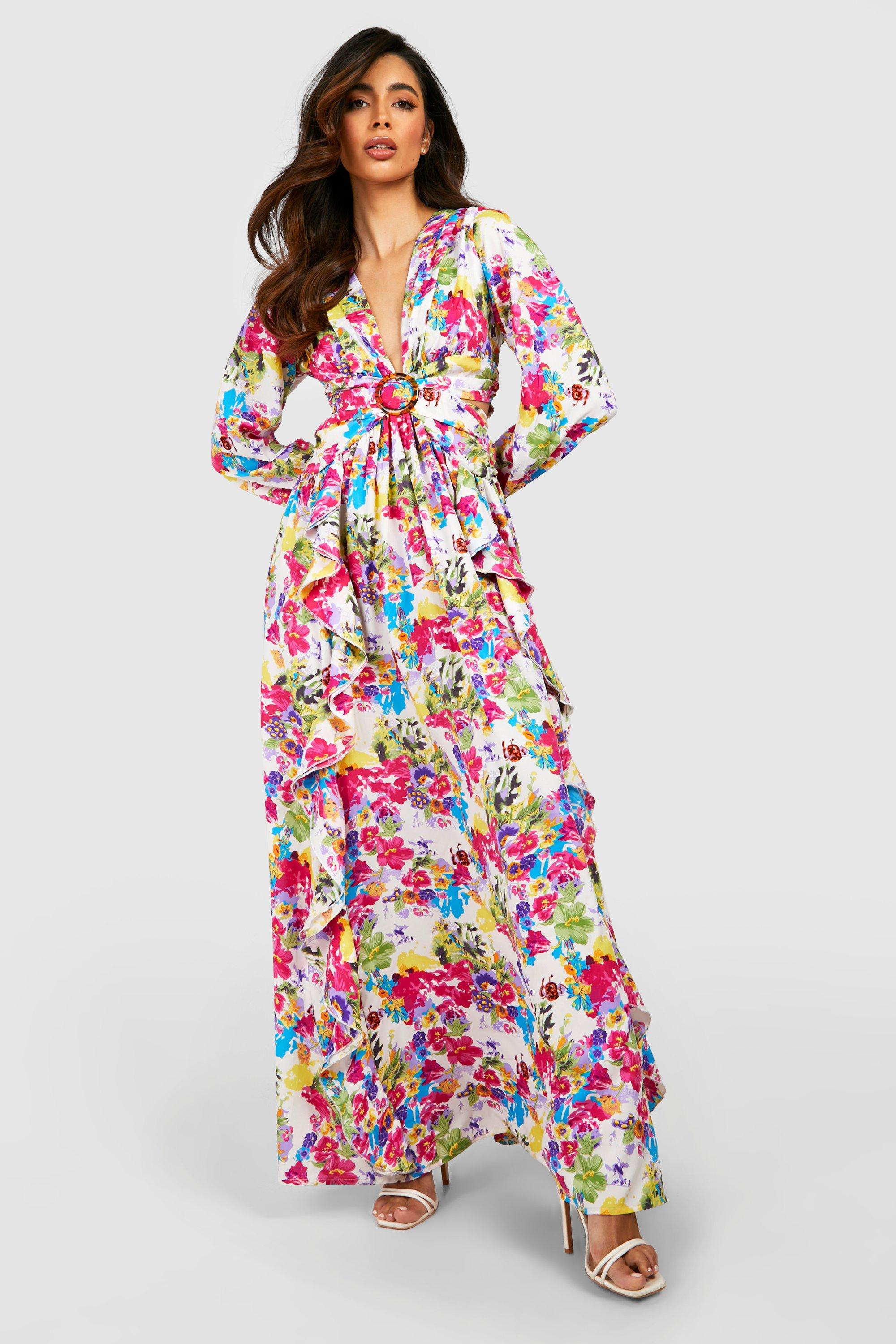 Floral Cut Out Maxi Dress | boohoo