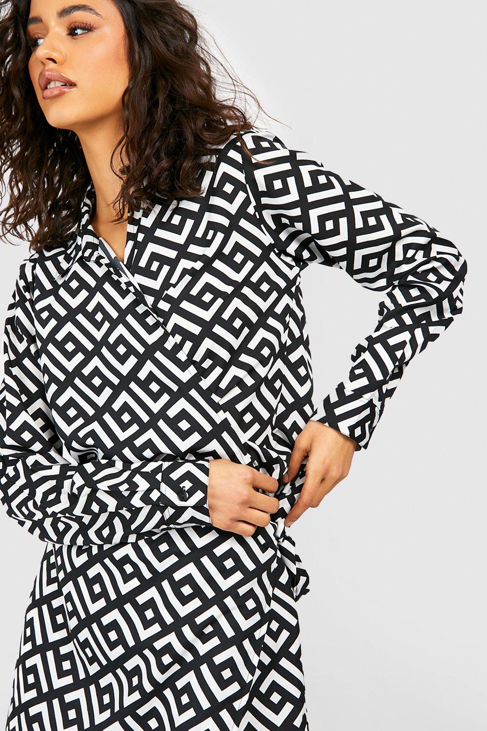 Boohoo geo sale print shirt dress