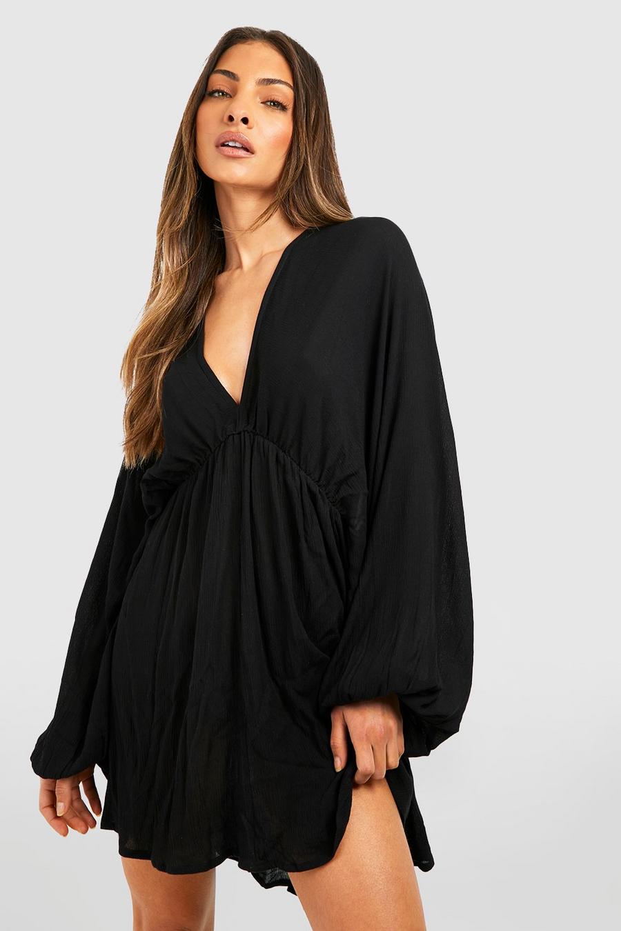 Black Kort klänning med fransar och fladdermusärm image number 1