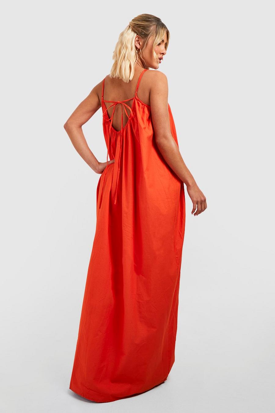 Orange Cotton Strappy Midi Dress