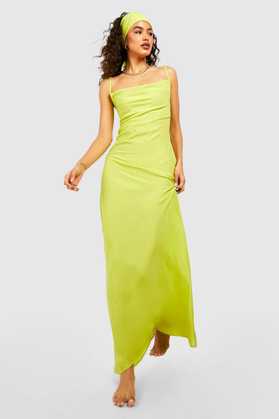 Chartreuse Maxi Slip Dress & Head Scarf image number 1