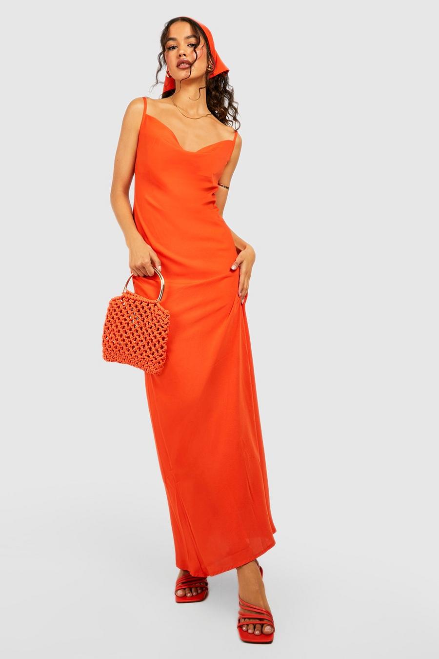 Vestito maxi pull-on & foulard, Orange image number 1