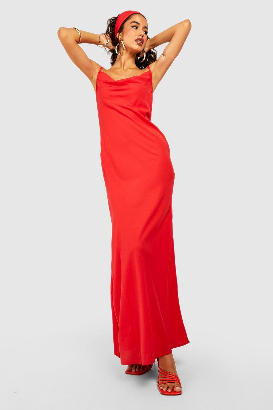 Tomato red Maxi Slip Dress & Head Scarf image number 1