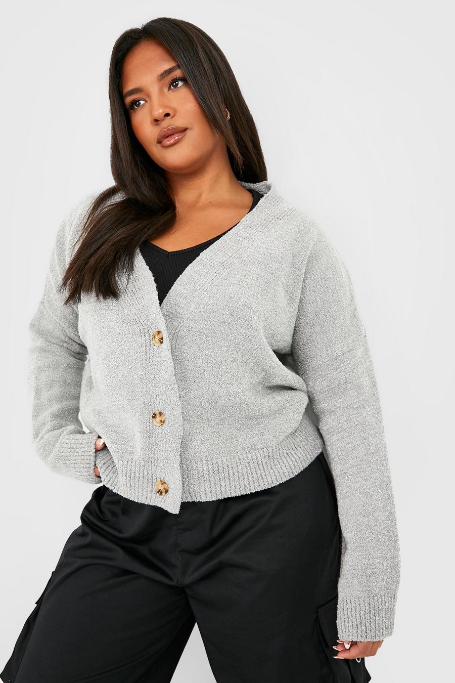 Grey Plus Boucle Knitted Cardigan  image number 1