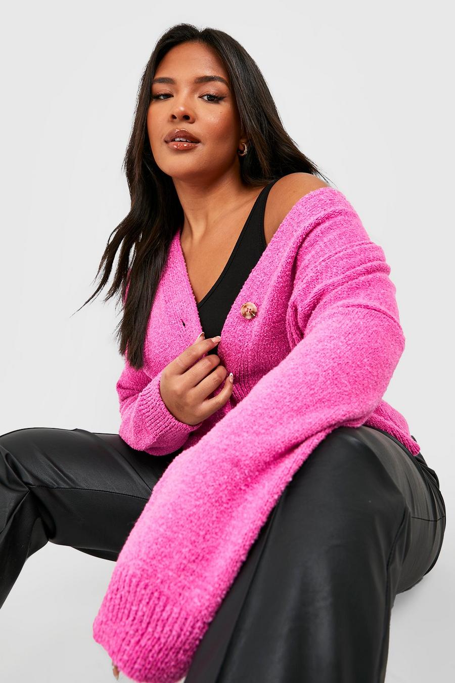 Hot pink Plus Boucle Knitted Cardigan  image number 1
