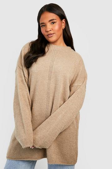 Stone Beige Plus Boucle Knitted Sweater