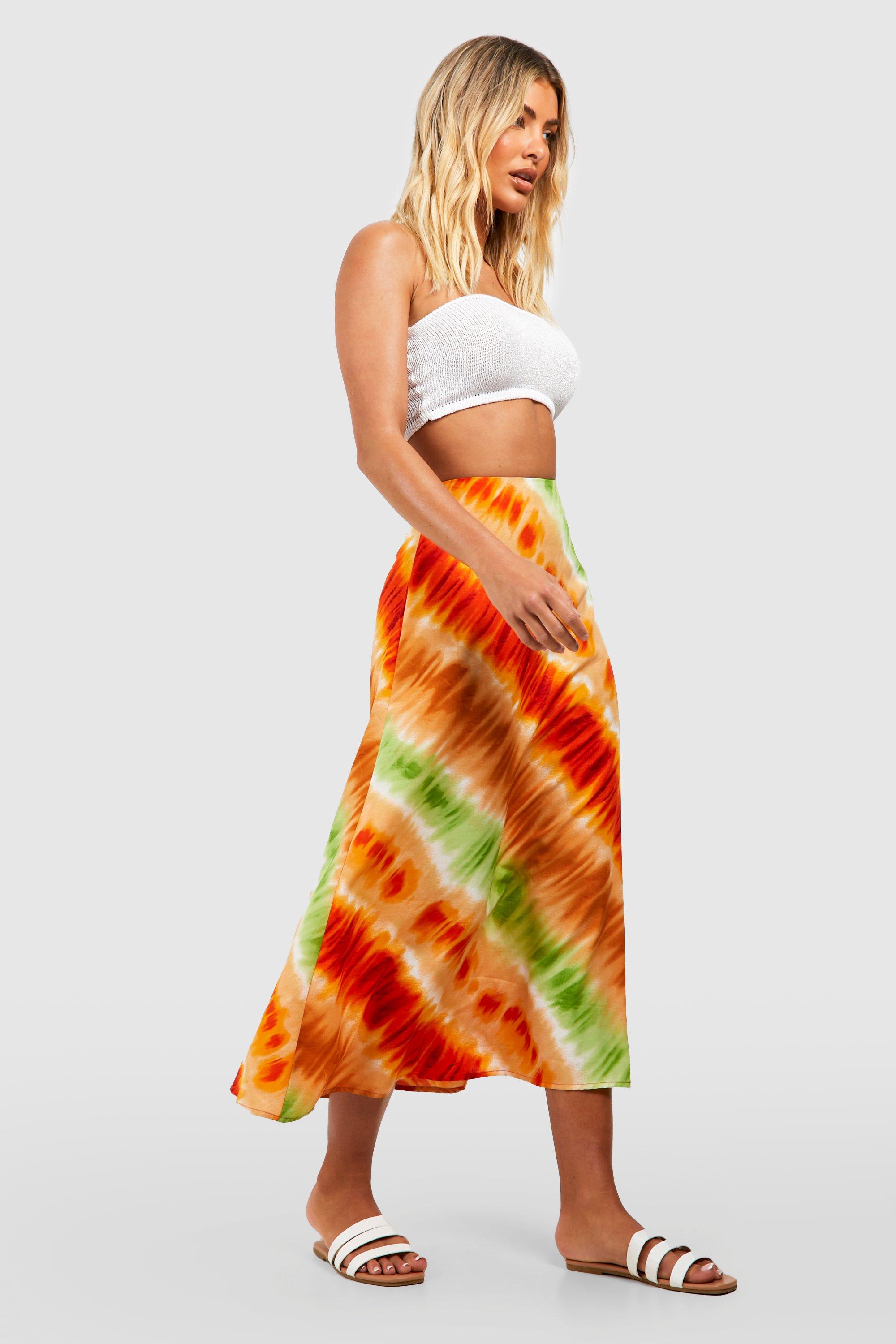 Tie Dye Bias Slip Midi Skirt