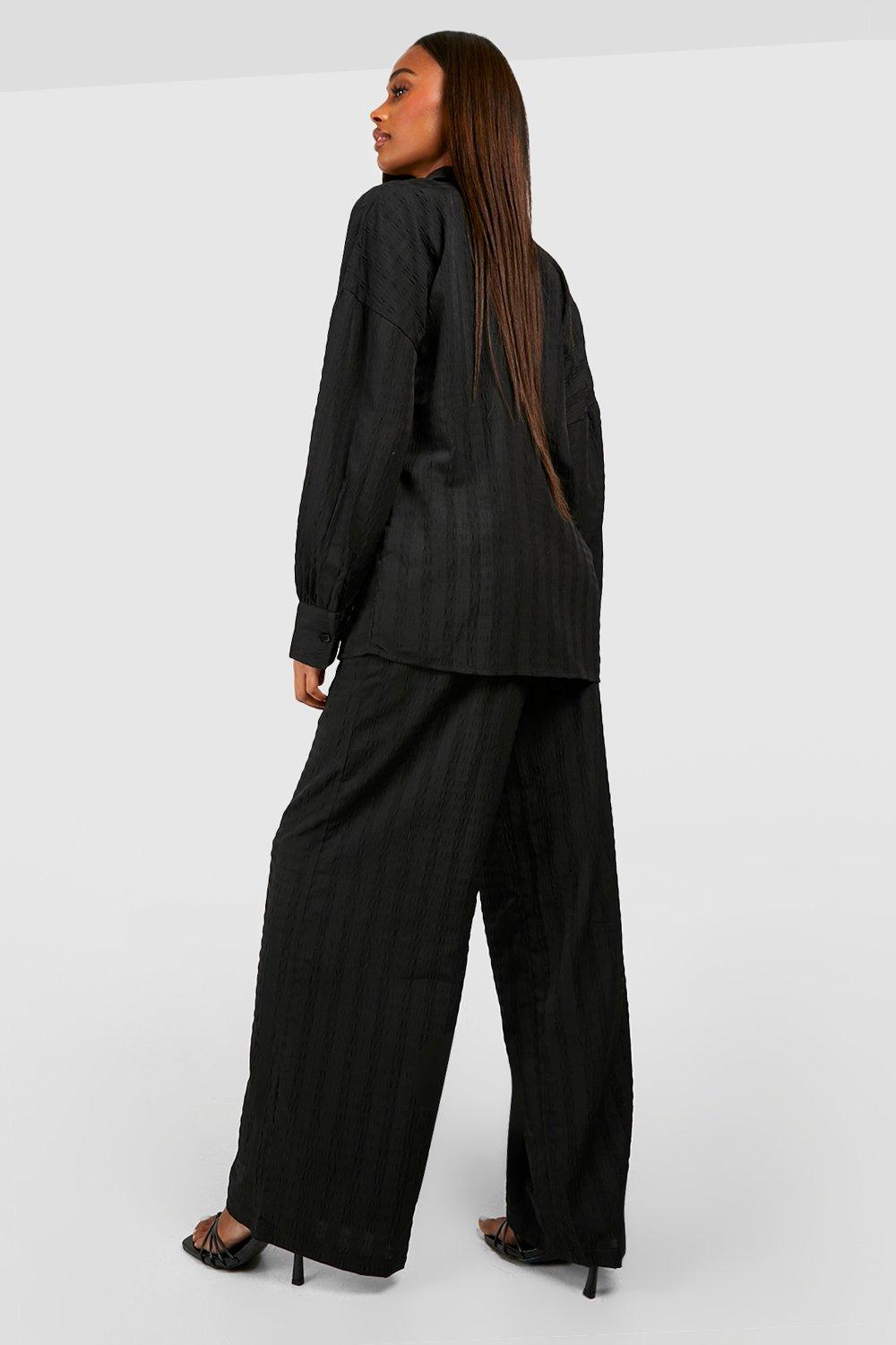 Seersucker Relaxed Fit Shirt & Wide Leg Pants