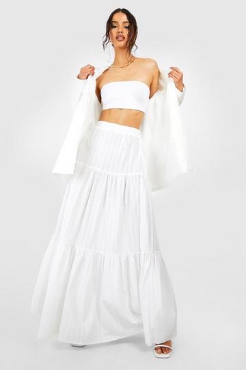 Seersucker Maxi Rok Met Laagjes ivory