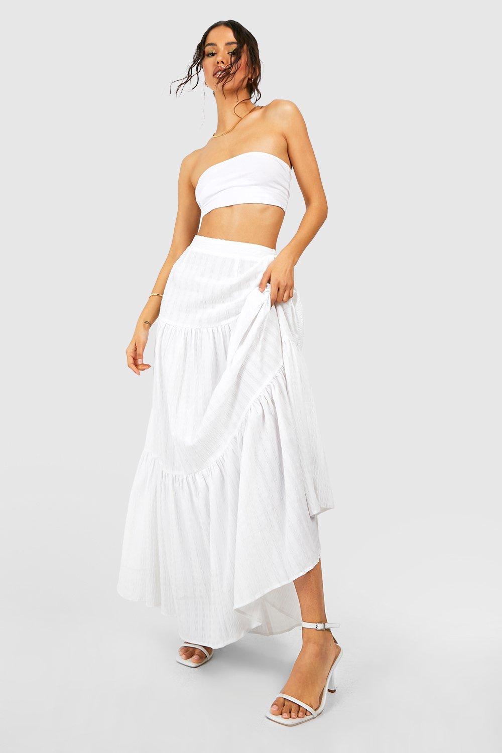 Seersucker Tiered Maxi Skirt boohoo UK