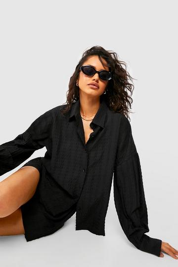 Black Seersucker Relaxed Fit Shirt & Shorts Set