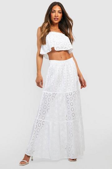 Broderie Bardot & Tiered Maxi Skirt ivory
