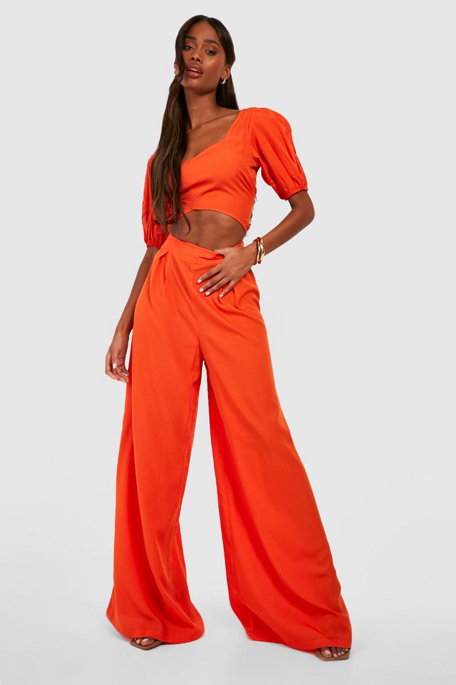 Orange Pleat Front Wide Leg Palazzo Trousers  image number 1