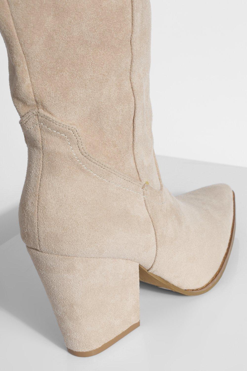 Tab Detail Knee High Western Cowboy Boots boohoo CA