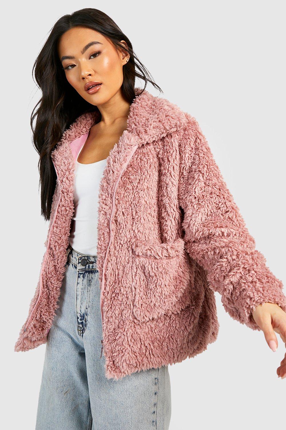 New look pink clearance faux fur teddy coat