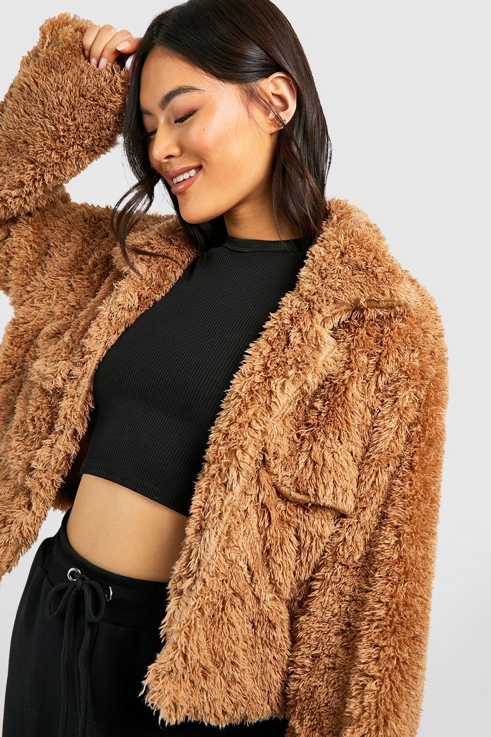 Boohoo cropped teddy on sale jacket