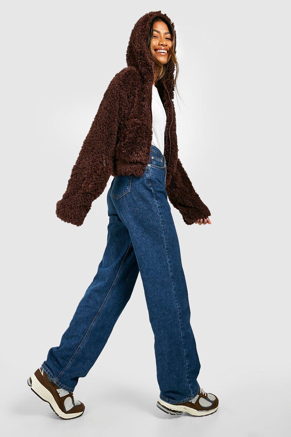 Fuzzy drawstring teddy on sale jacket