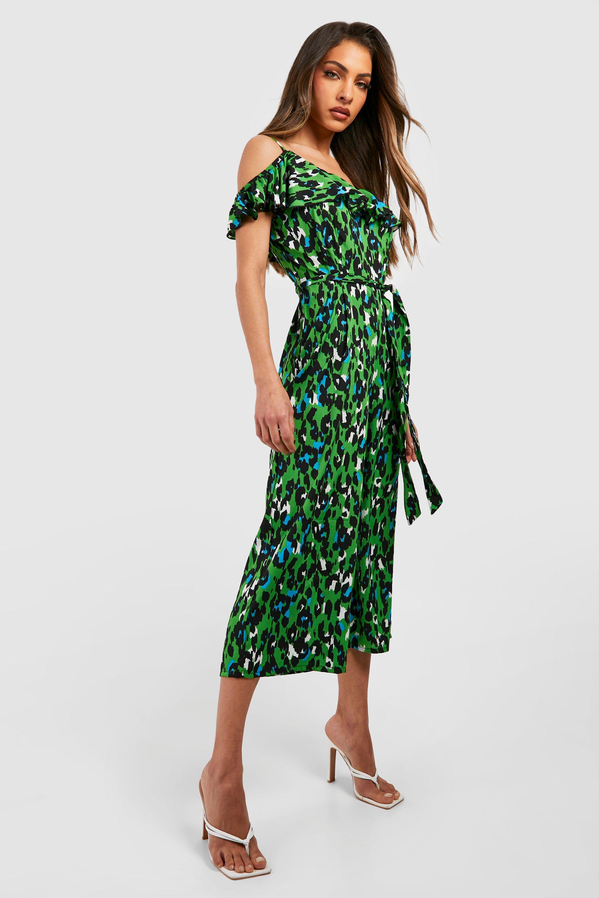 Self portrait cold shoulder hotsell floral printed dress green