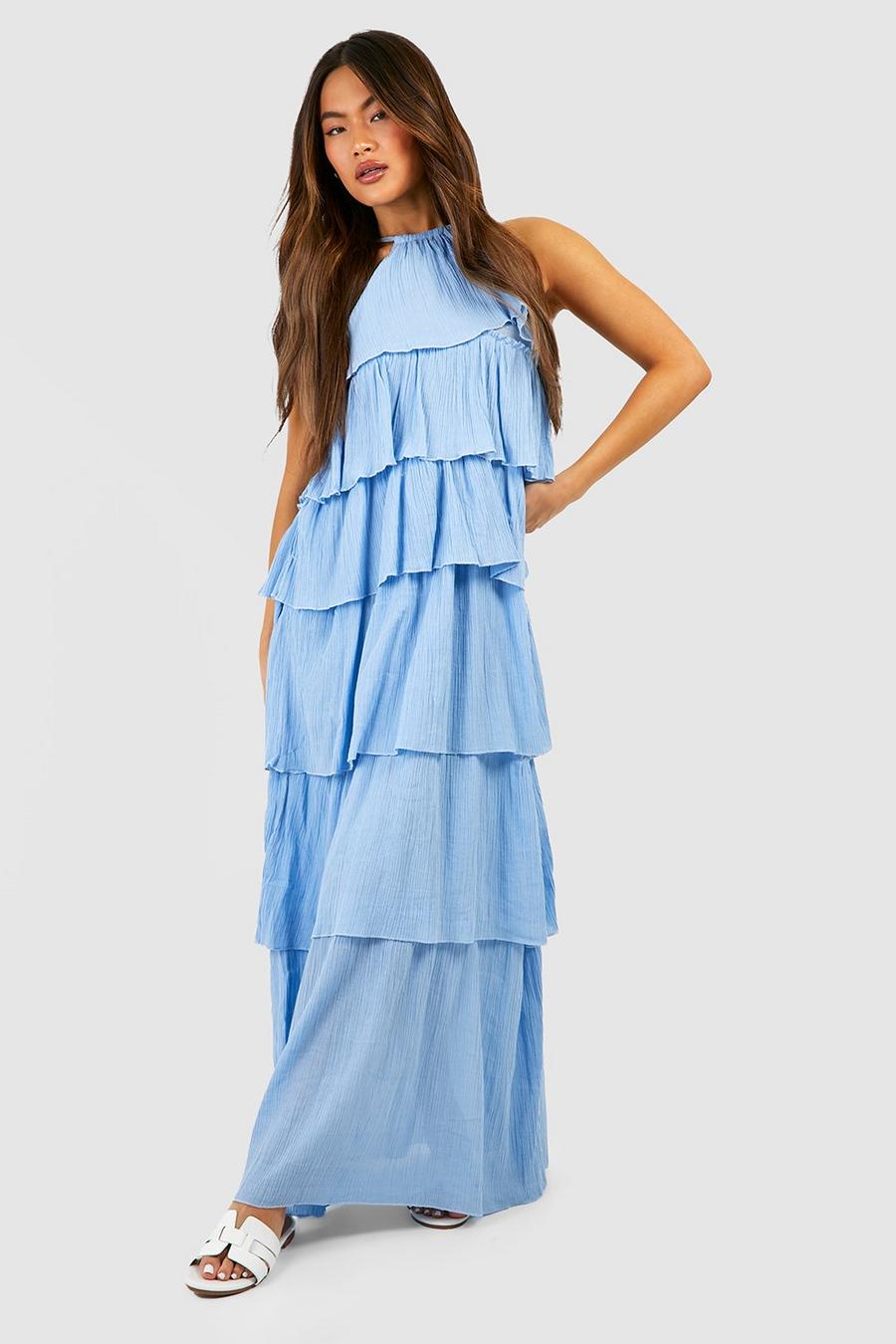Blue Cheesecloth Ruffle Tiered Maxi Dress image number 1