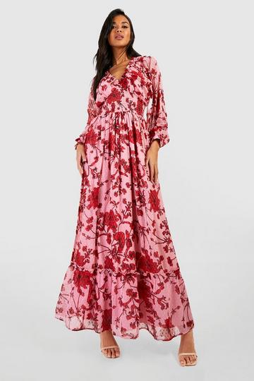 Chiffon Floral Maxi Dress pink