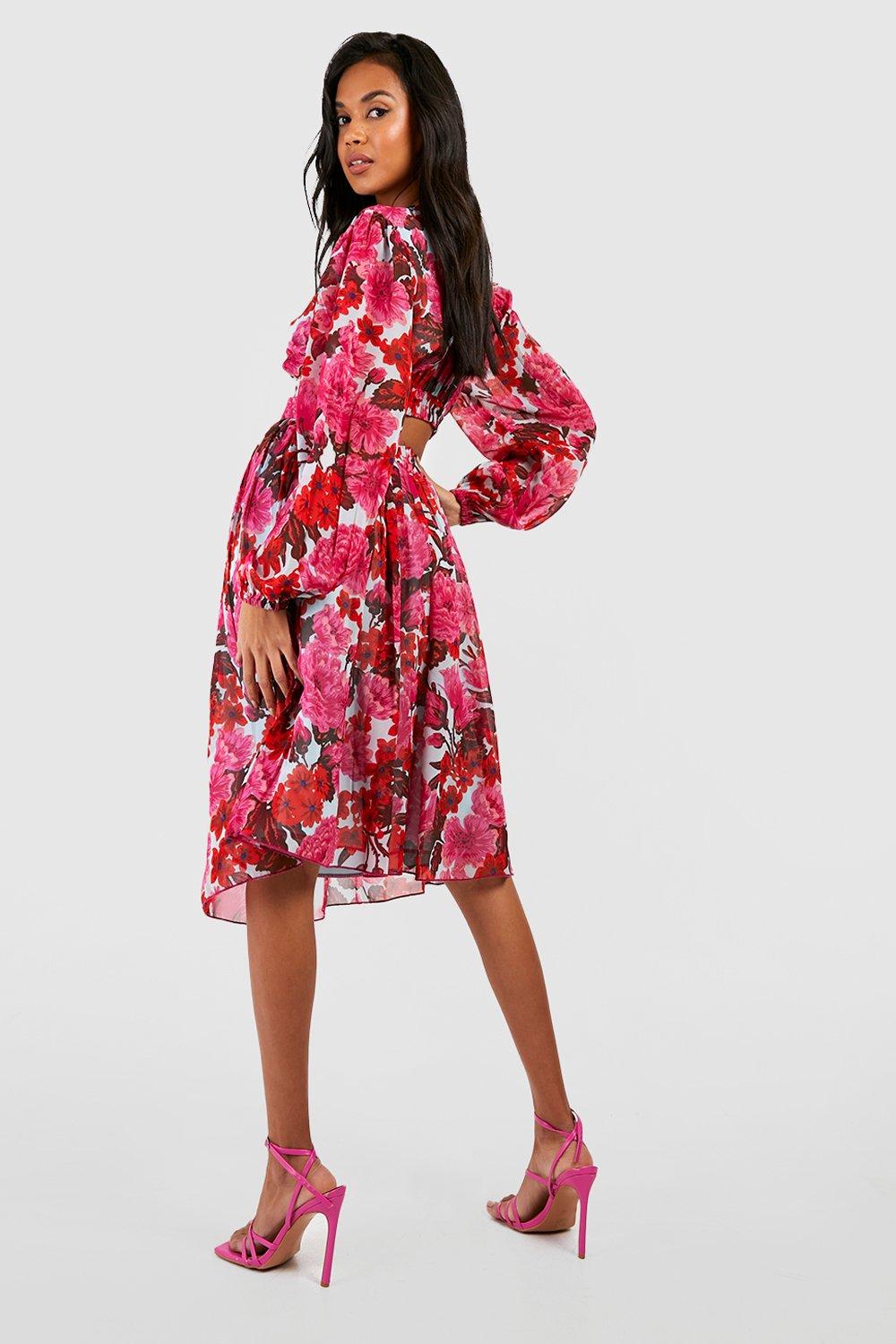 Floral Cut Out Midi Dress