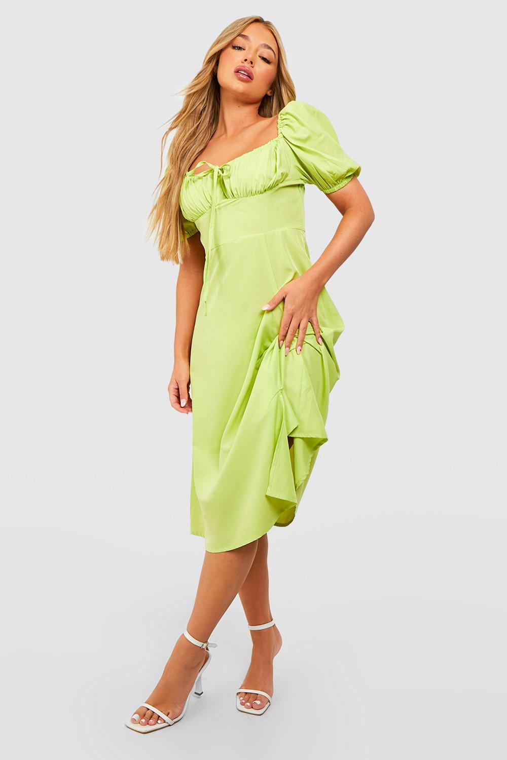 Puff Sleeve Midi Dress | boohoo