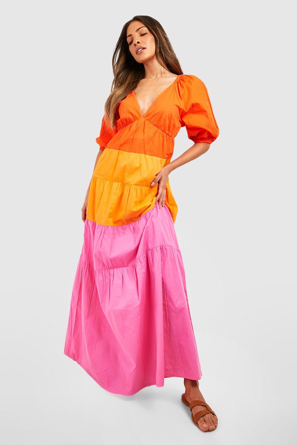 Cotton Poplin Color Block Maxi Dress | boohoo USA