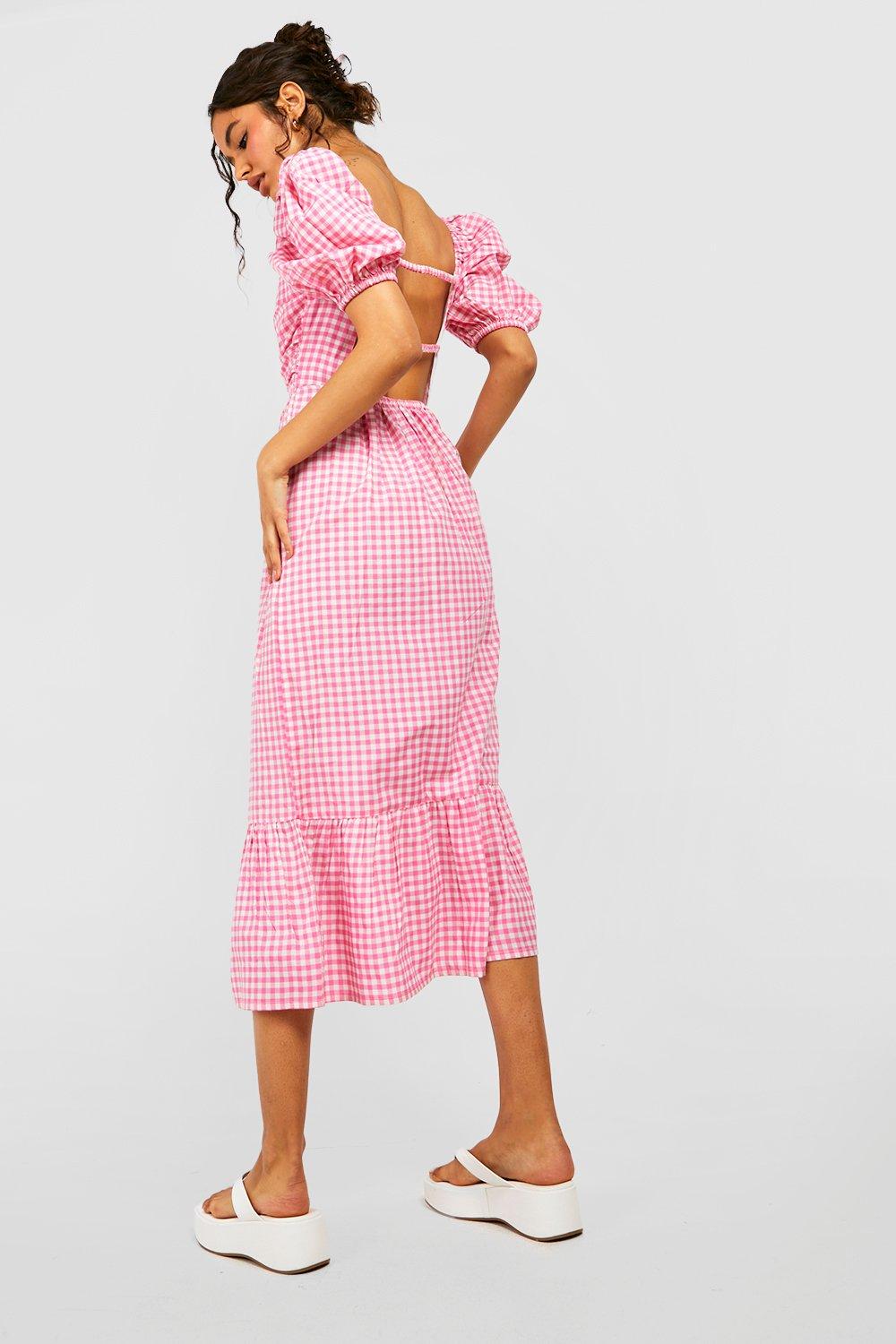 Neon Rose gingham ruffle tiered midaxi dress in pink