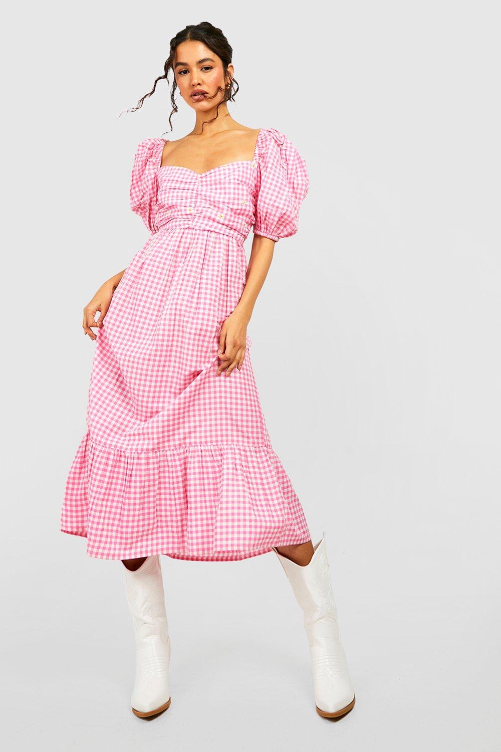 Gingham puff sleeve clearance dress