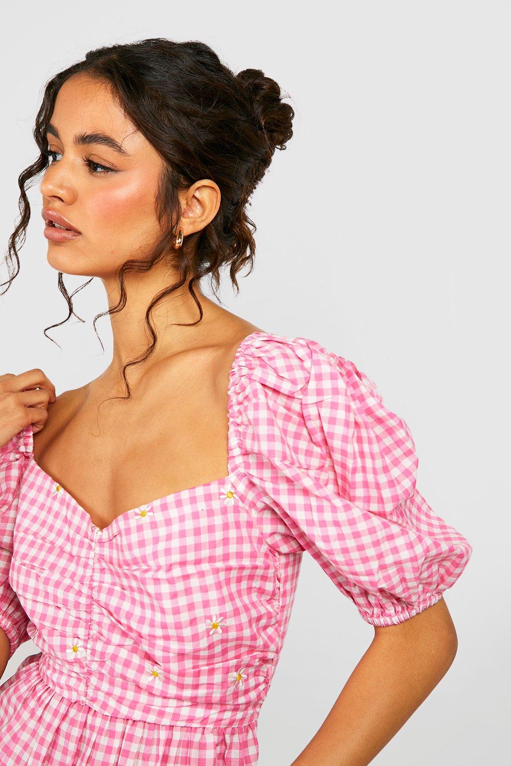 Gingham Puff Sleeve Midi Dress