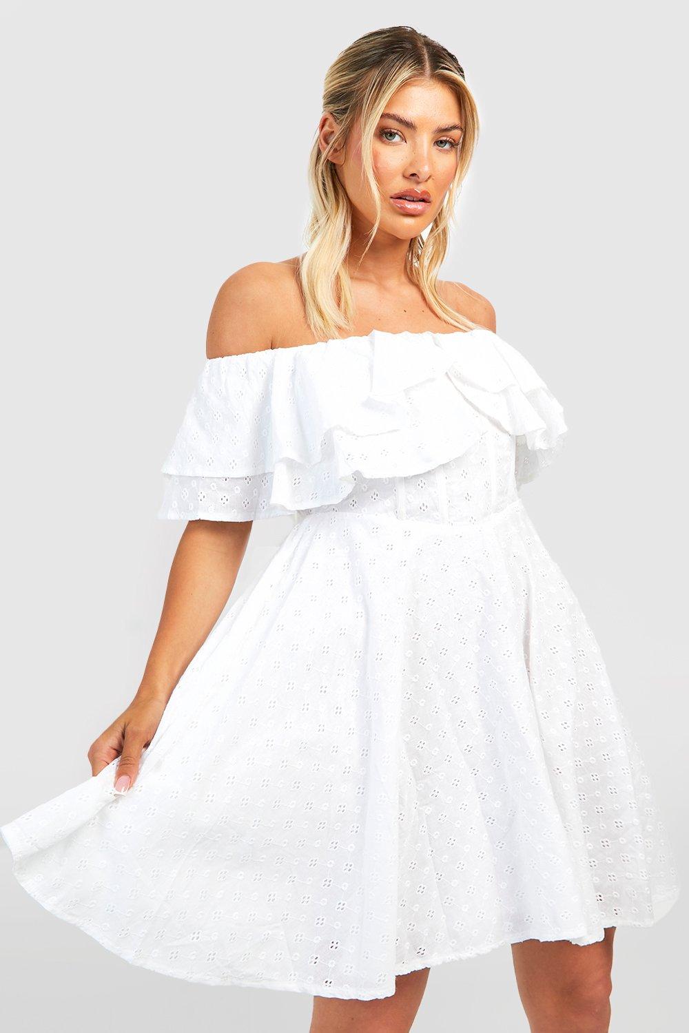 Off the shoulder skater dress uk best sale