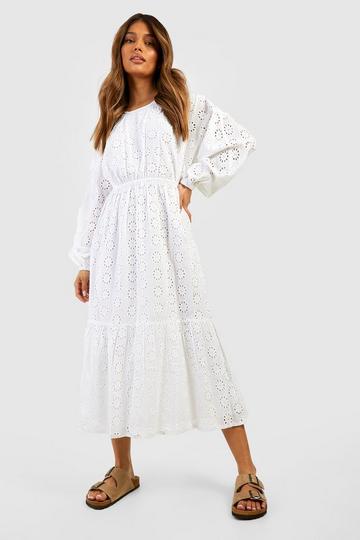 White Broderie Cut Out Midaxi Dress