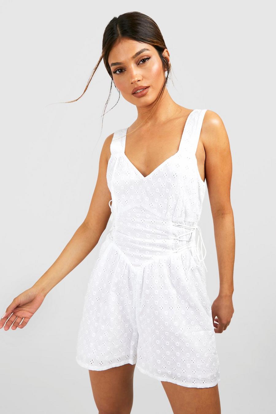 White Broderie Tie Detail Playsuit  image number 1