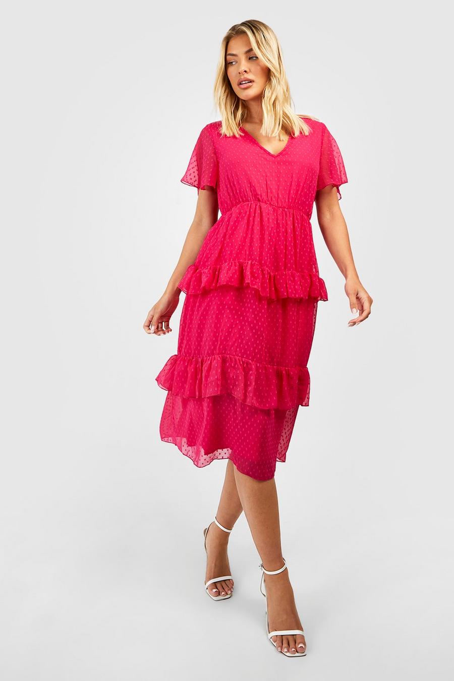 Hot pink Dobby Chiffon Cut Out Midi Dress image number 1