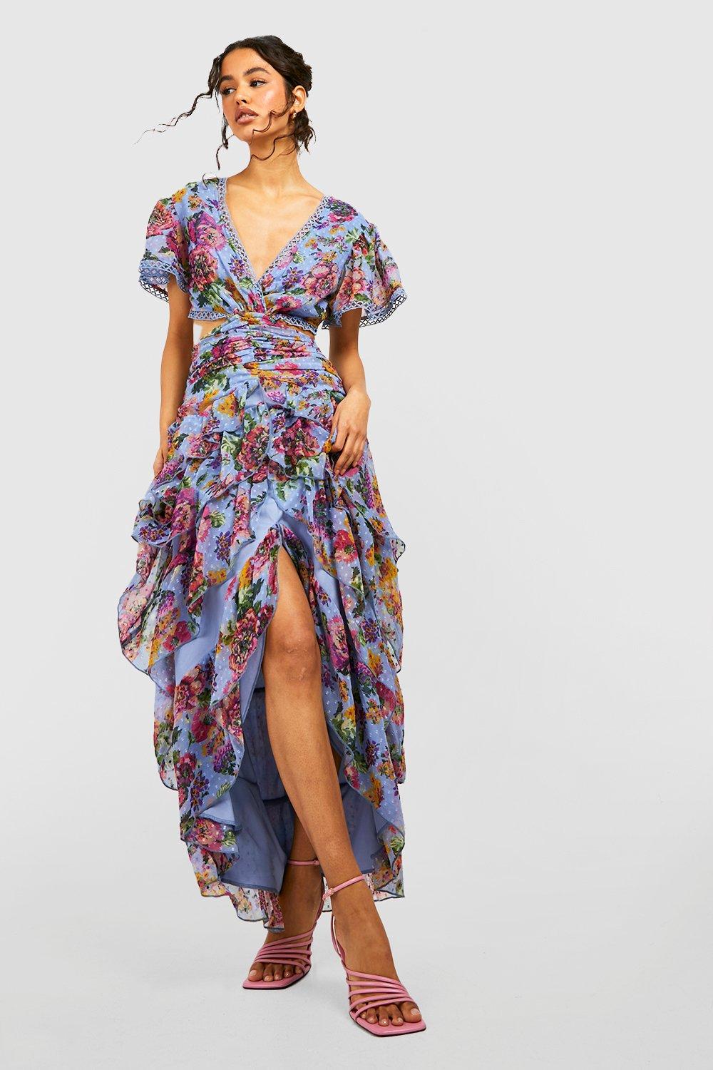 Robe longue fleurie volants