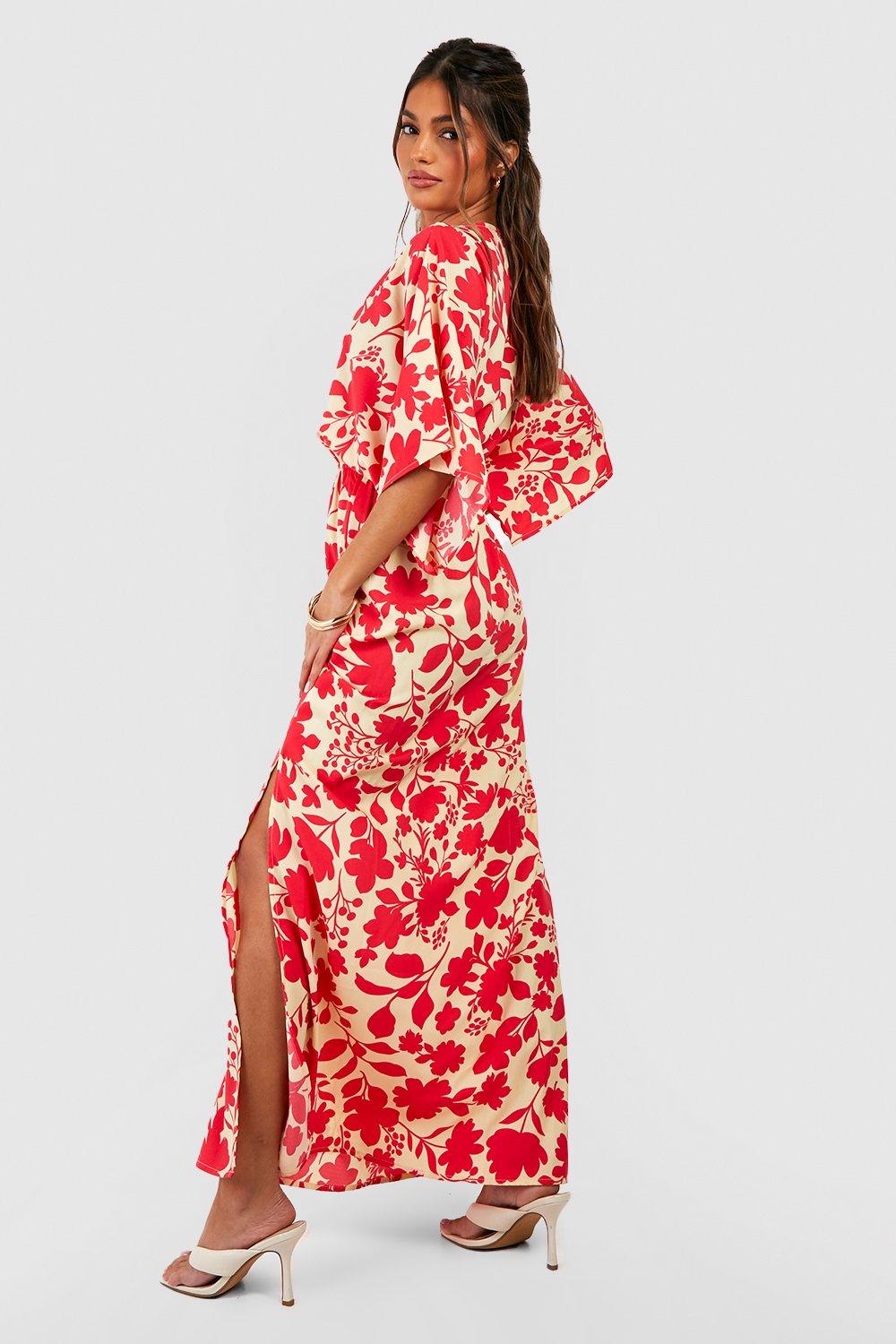 Robe fleurie a manches chauve souris