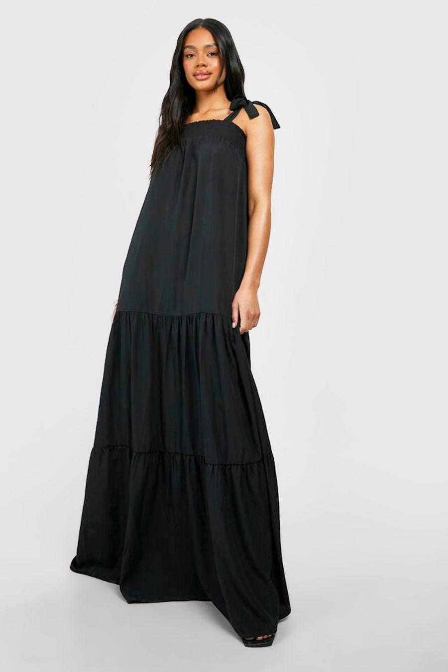 Black Tie Detail Tiered Maxi Dress image number 1