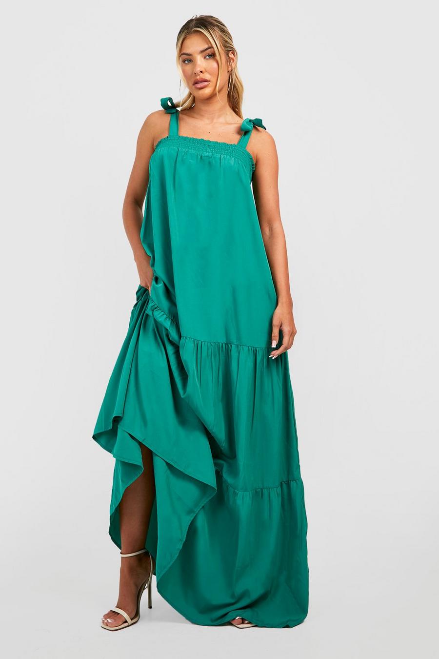 Green Tie Detail Tiered Maxi Dress image number 1