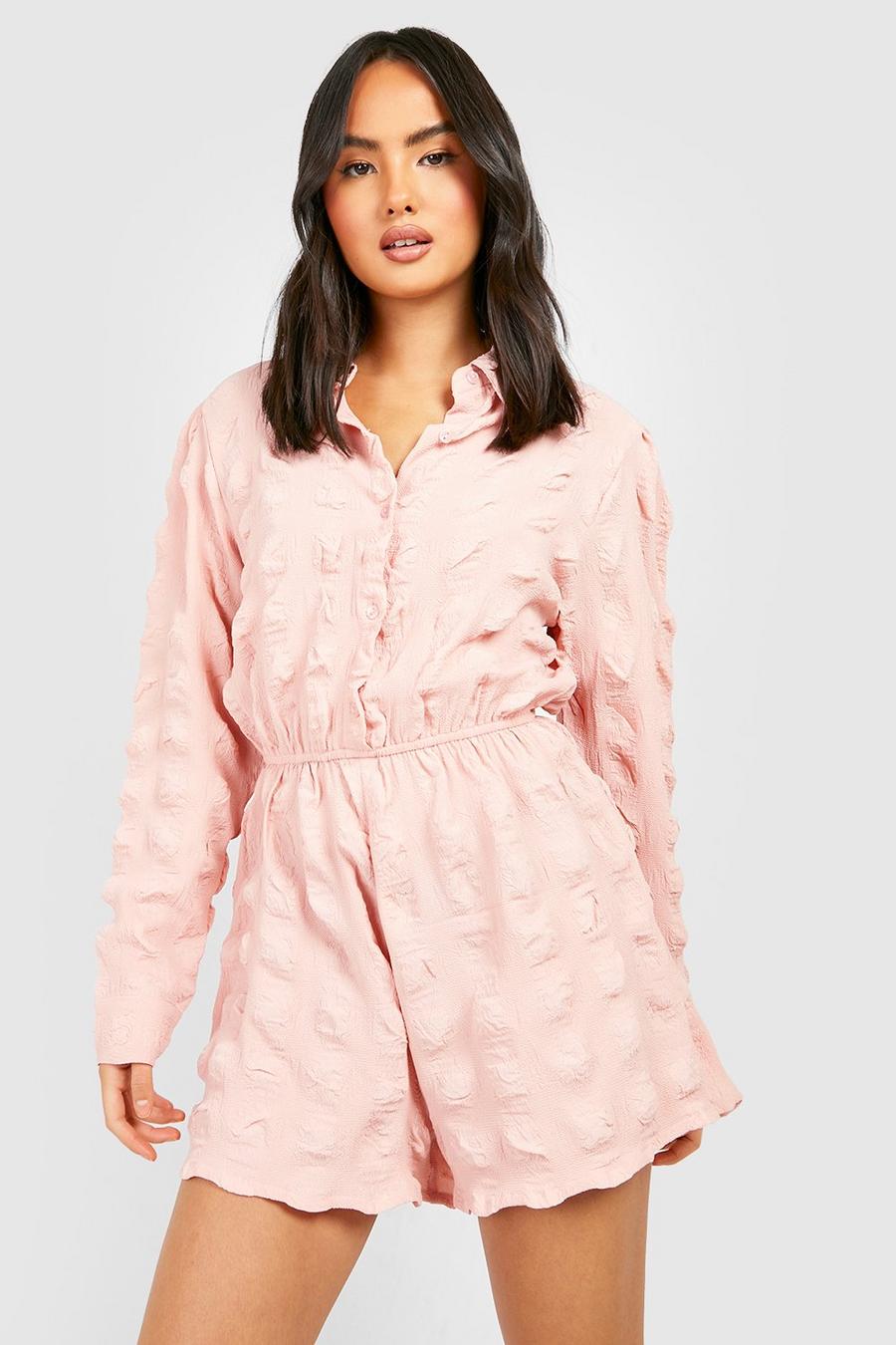 Dusty pink Textured Shirt Playsuit  image number 1