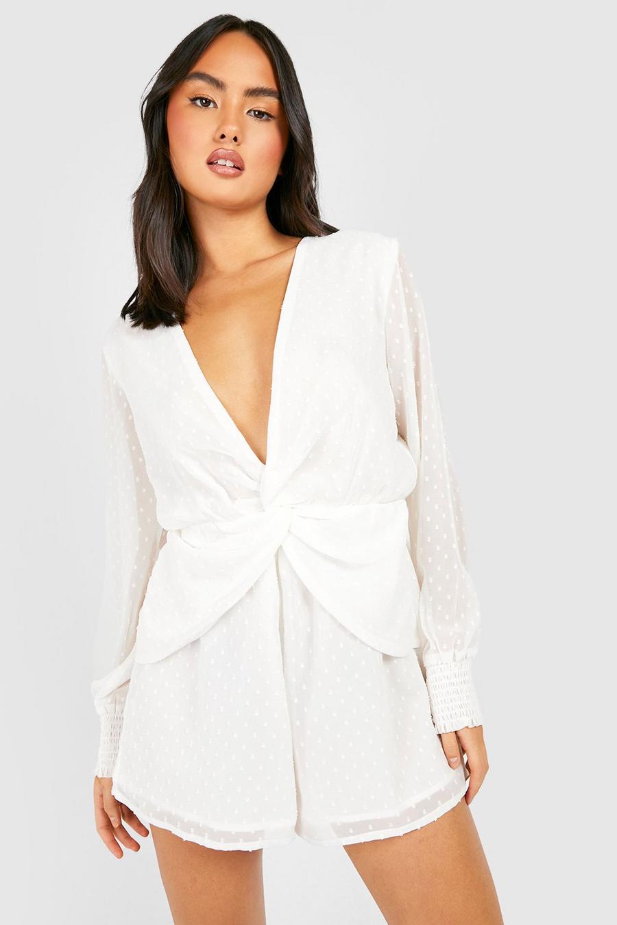 White Playsuit i chiffong med volanger image number 1
