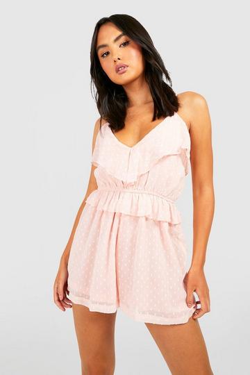 Blush Pink Dobby Chiffon Ruffle Romper