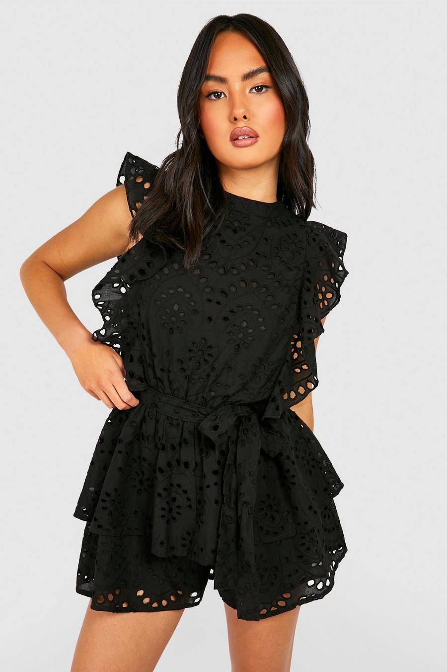 Black Broderie Ruffle Playsuit  image number 1