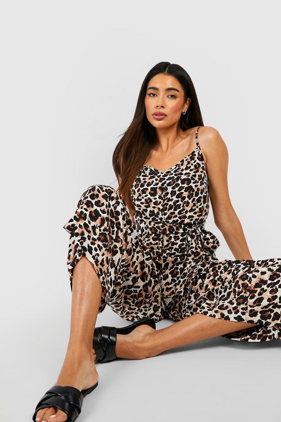 Brown Leopard Strappy Culotte Jumpsuit image number 1