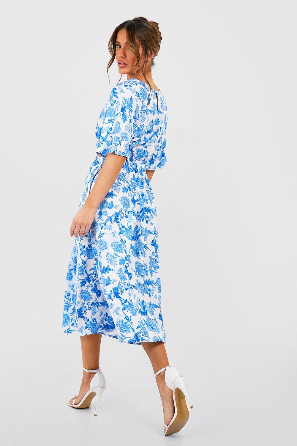 Midi floral clearance dress with sleeves